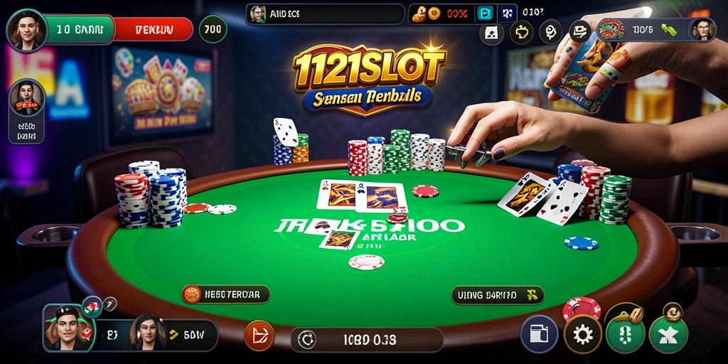 Tampilan gameplay mengasyikkan di 1121SLOT ketika bermain poker.