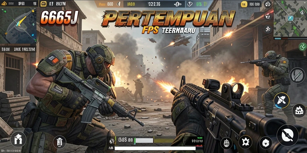 Tampilan gameplay mendebarkan dari 666J yang penuh aksi FPS.