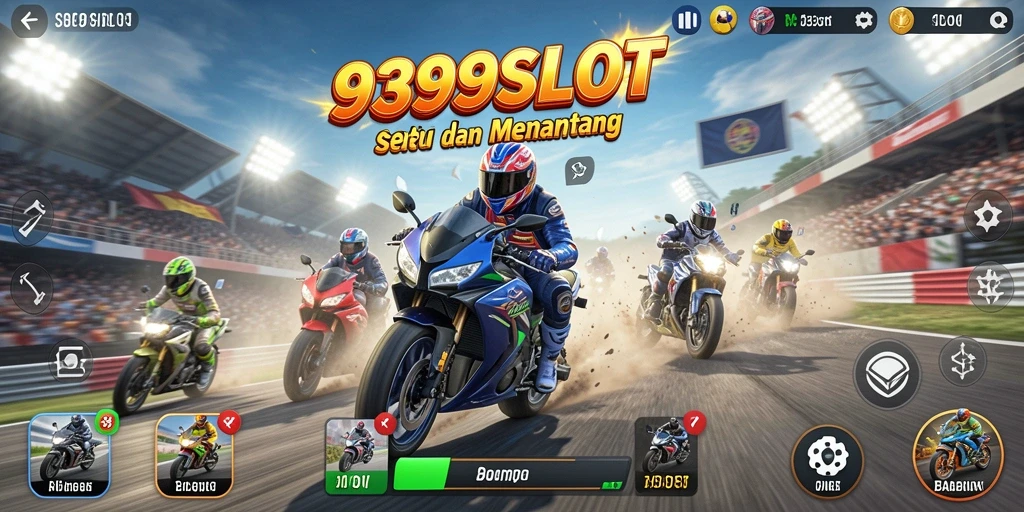 Tampilan gameplay 9399SLOT dengan motor balap yang menakjubkan.