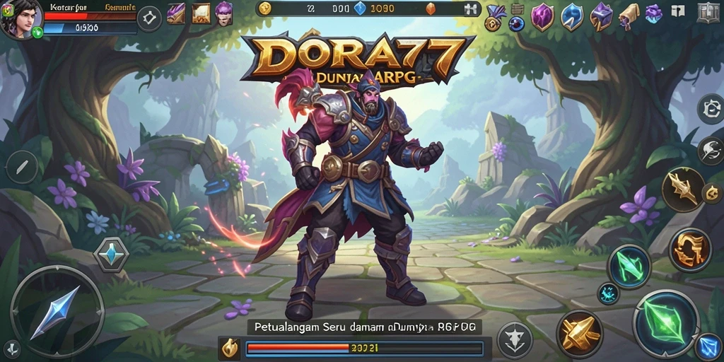 Tampilan dinamis DORA77 dengan aksi pertempuran yang intens.