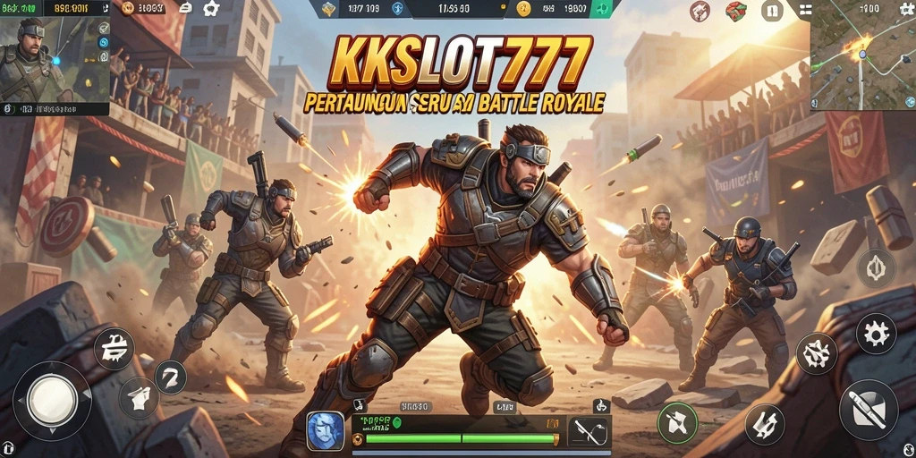 Screenshot gameplay KKSLOT777 menampilkan pertarungan intens dalam arena Battle Royale.