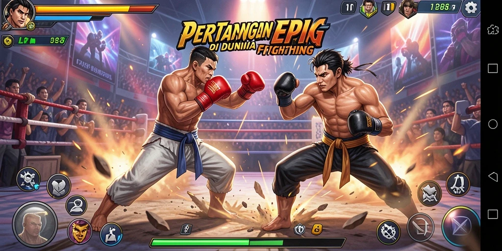 Tampilan gameplay LPO88 dengan karakter bertarung secara epik.