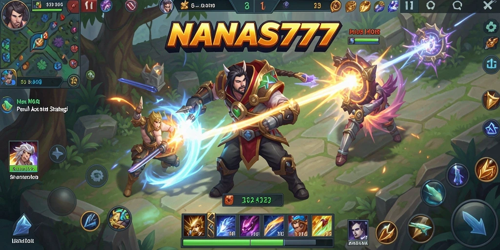 Tampilan layar permainan NANAS777 yang intens dan penuh aksi MOBA.