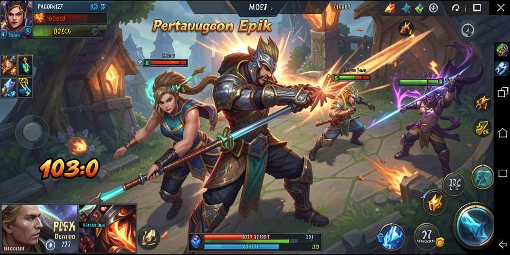 Screenshot menunjukkan aksi mendebarkan dalam pertandingan MOBA.