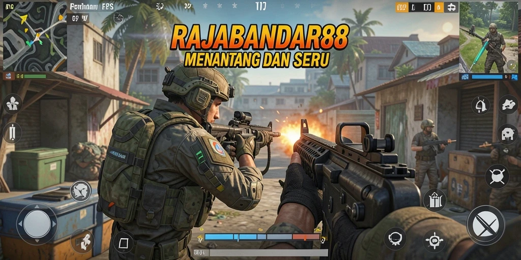 Tangkapan layar utama menampilkan aksi gameplay FPS yang mendebarkan.