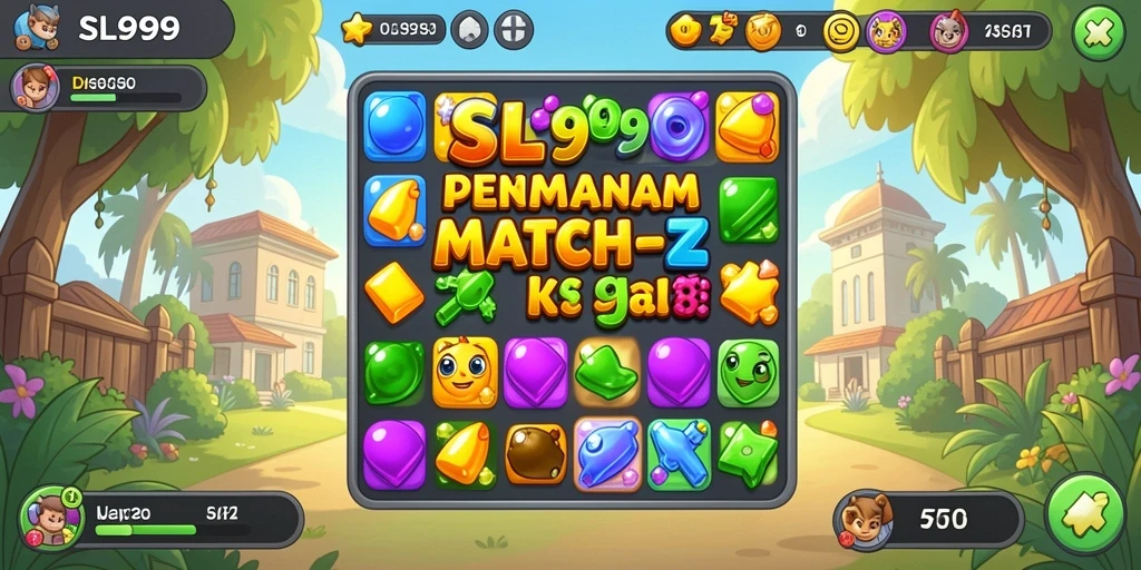 Screenshot gameplay SL999 yang menampilkan kombinasi warna-warni dalam Match-3.