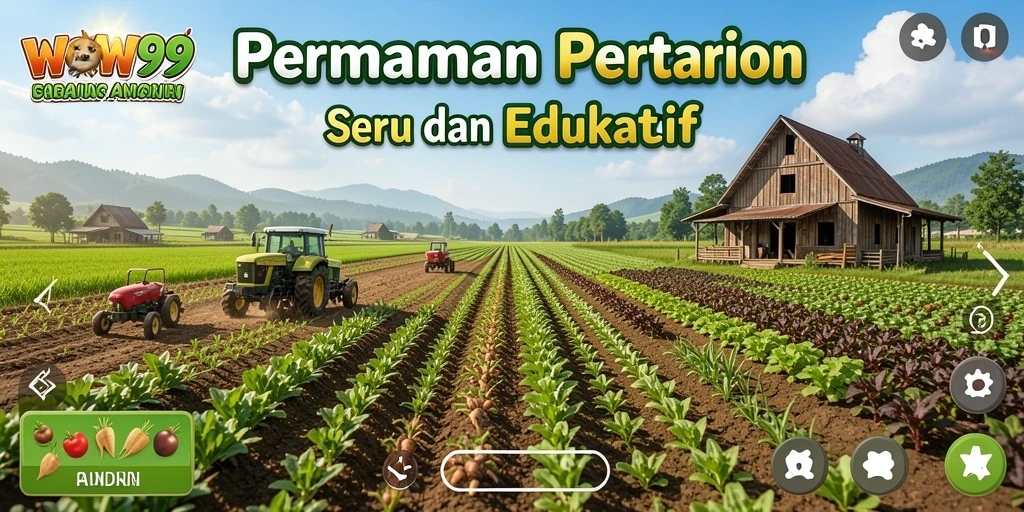 Tampilan gameplay <strong>WOW99</strong> dengan aktivitas bertani yang seru dan interaktif.