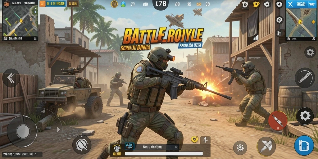 Screenshot X78 menampilkan pertempuran Battle Royale yang intens.
